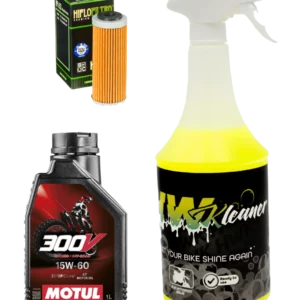 Season Start Paket - MOTUL 300V Factory Line 1L Motorenöl - 15W60 + KTM & Co. Ölfilter 2016-26 + 1 Liter Reiniger